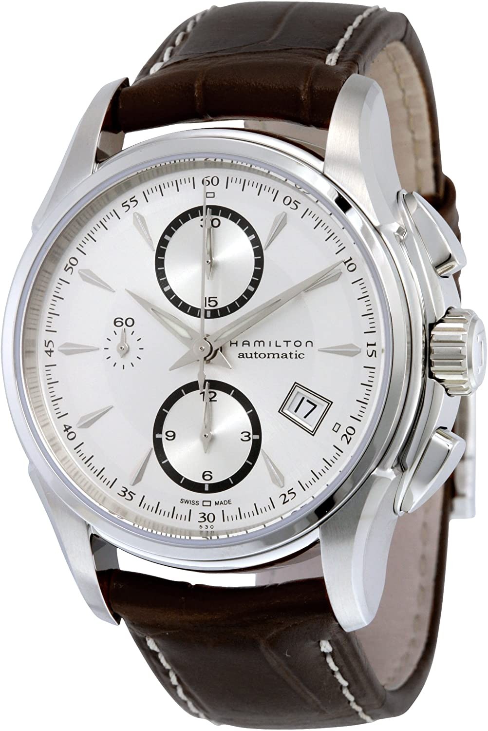 Hamilton 男士 H32616553 Jazzmaster 銀色錶盤棕色錶帶